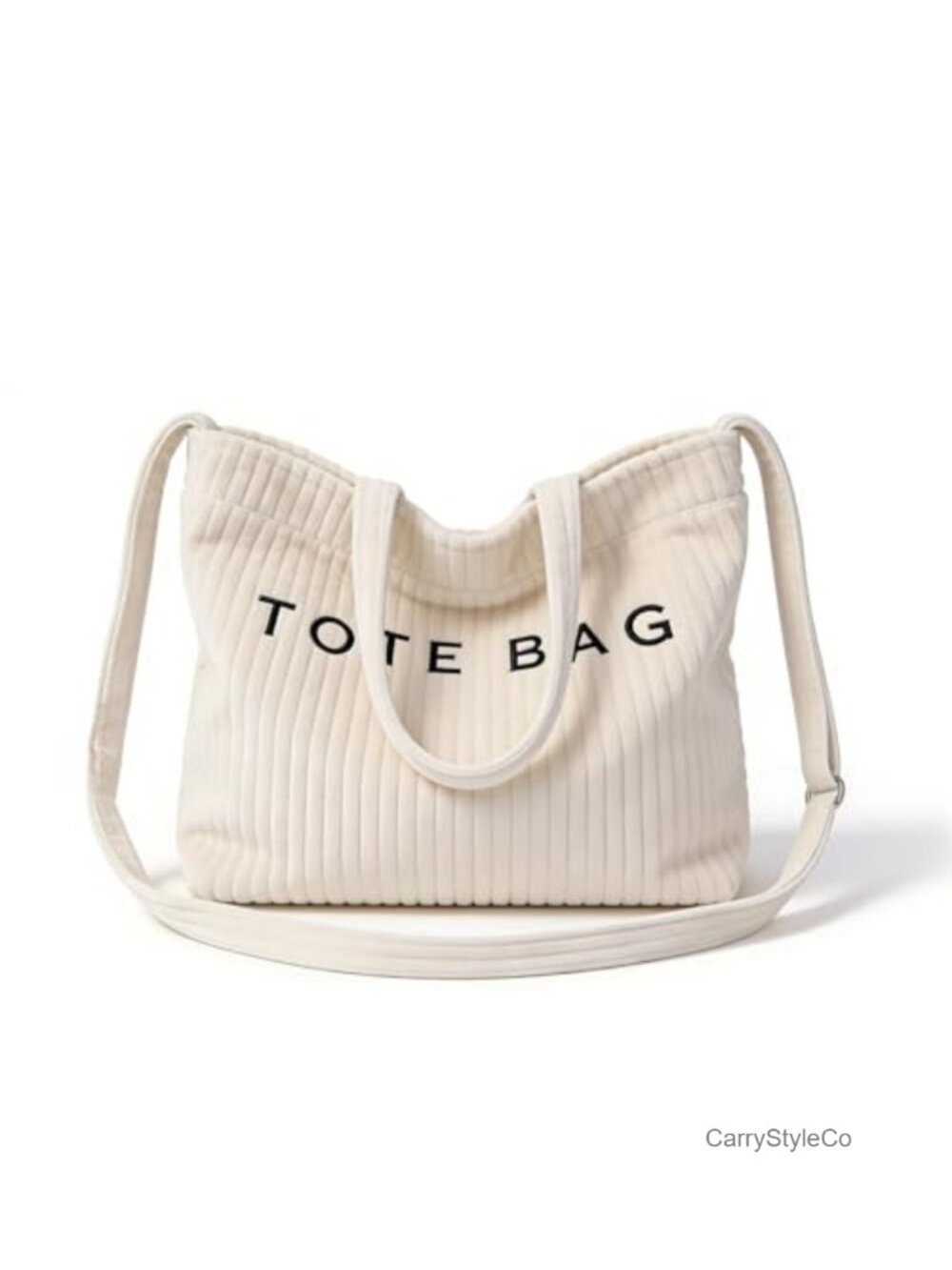 Corduroy Hobo Tote Bag Letter Print Adjustable Strap Crossbody Work Travel